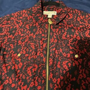 MICHAEL Michael Kors Red and Black Lace-Effect Zip Jacket Top
